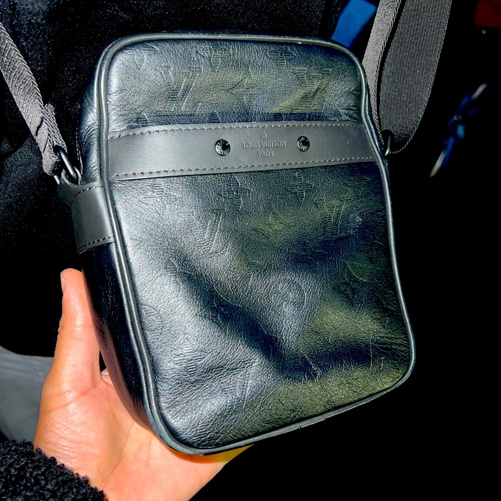 Louis Vuitton black  engraved monogram side bag - Danube